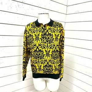 Vintage Diane von furstenberg blouse yellow black damask retro size 14
